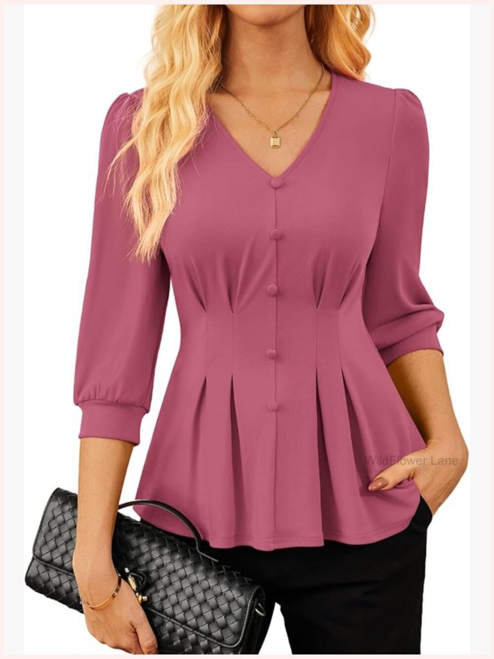 V Neck 3/4 Sleeve Peplum Blouse Business Casual Work Top Office Outfit